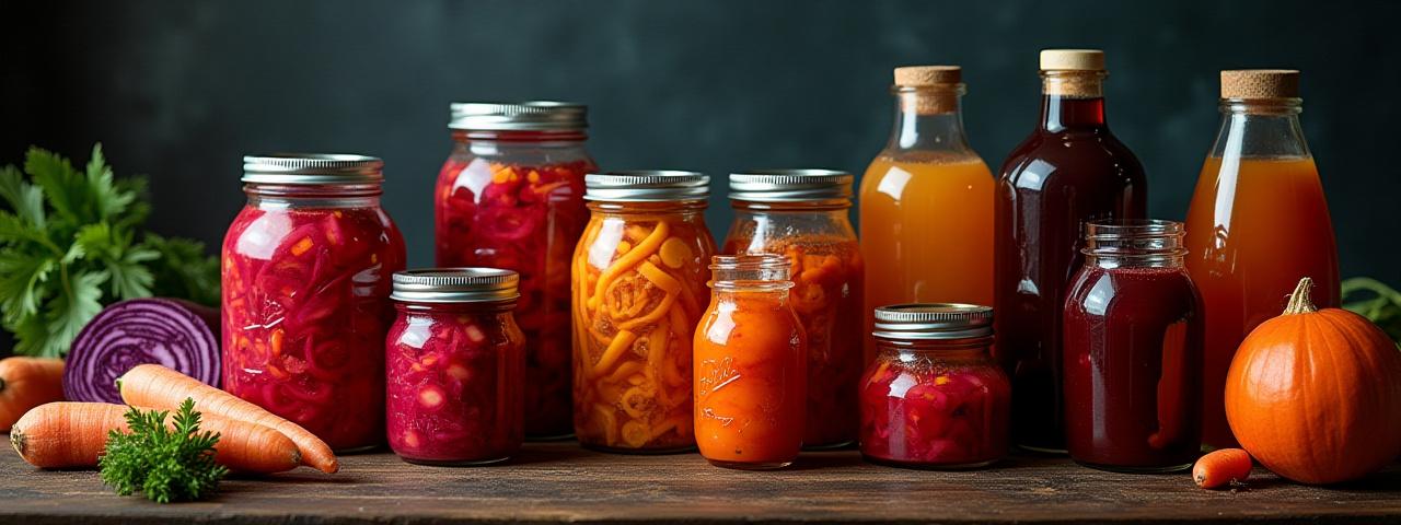 A beautifully arranged collection of Steven Risher Smith's fermented food products.